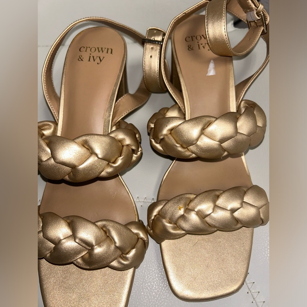 Beautiful Gold “Crown And Ivy” Braided Block Heel Sandals🤩🔥🔥